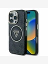 Guess Guess IML 4G Glitter и триъгълно лого MagSafe заден капак за iPhone 16 Pro Max Black
