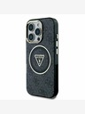 Guess Guess IML 4G Glitter и триъгълно лого MagSafe заден капак за iPhone 16 Pro Max Black