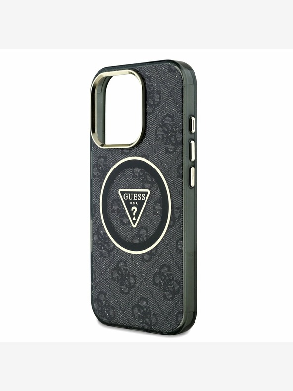 Guess Guess IML 4G Glitter и триъгълно лого MagSafe заден капак за iPhone 16 Pro Max Black