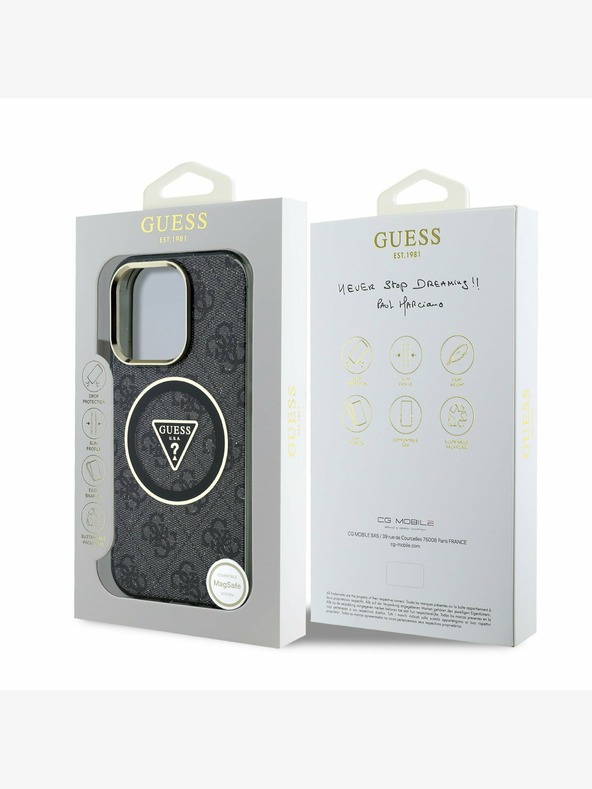 Guess Guess IML 4G Glitter и триъгълно лого MagSafe заден капак за iPhone 16 Pro Max Black