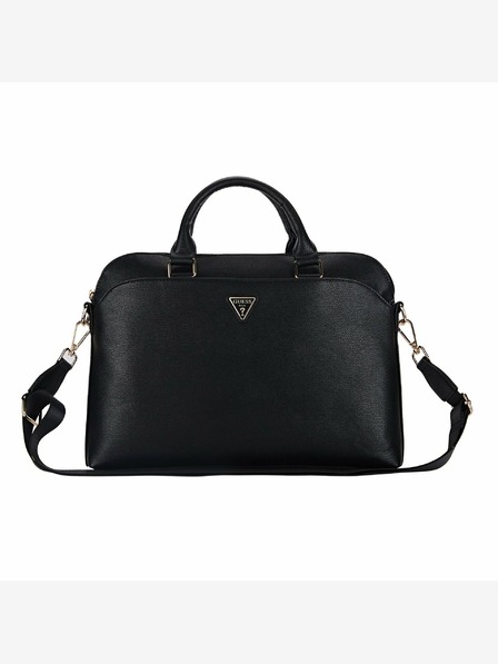 Guess Guess PU зърнеста чанта за тефтер с триъгълно лого 15/16" черна