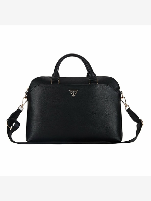 Guess Guess PU зърнеста чанта за тефтер с триъгълно лого 15/16" черна