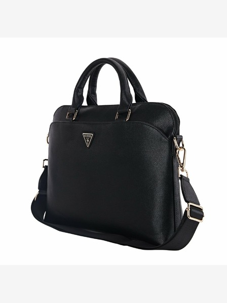 Guess Guess PU зърнеста чанта за тефтер с триъгълно лого 15/16" черна