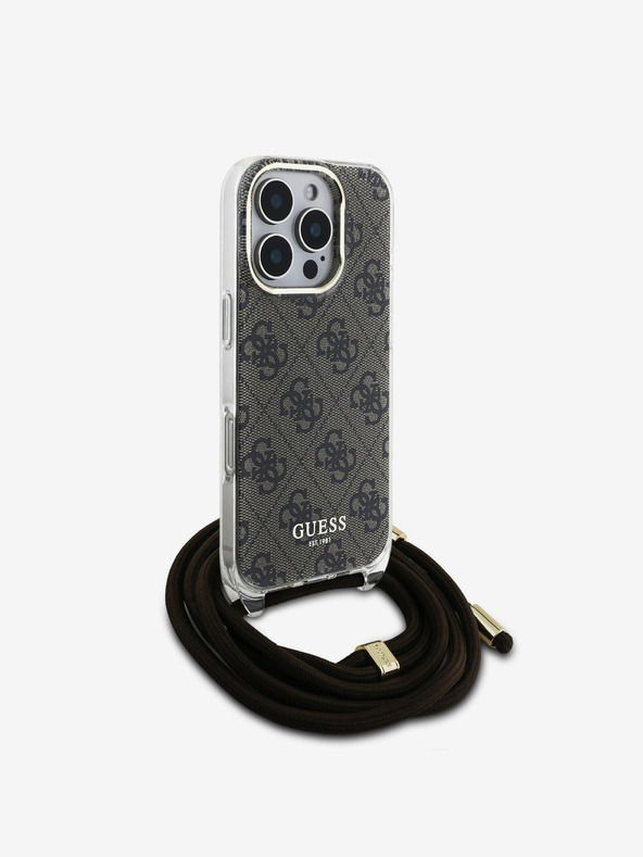 Guess Заден капак Guess IML 4G с принтирана каишка за iPhone 16 Pro Brown