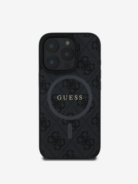 Guess PU Leather 4G Colored Ring MagSafe Zadní Kryt pro iPhone 16 Pro Black Калъф за телефон