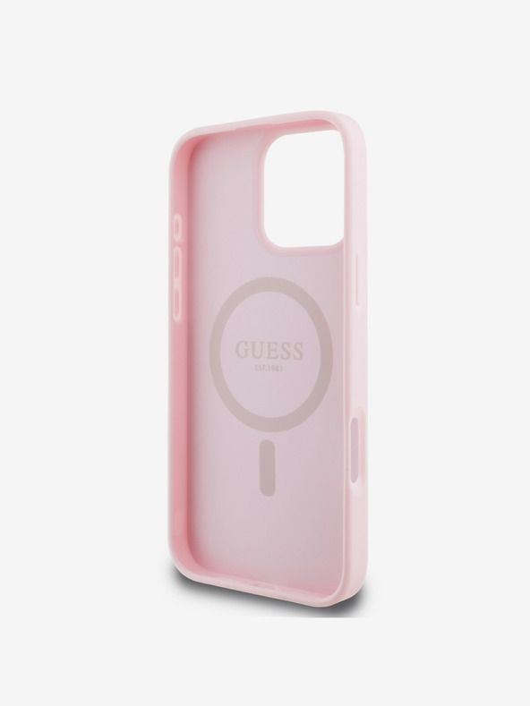 Guess Guess PU зърнесто класическо лого MagSafe заден капак за iPhone 16 Pro Розов