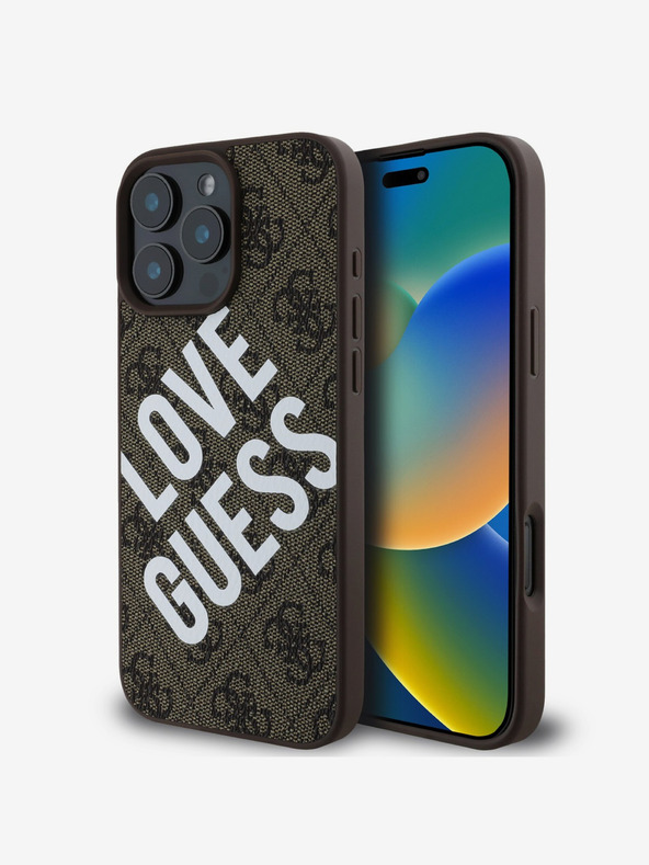Guess Guess PU кожа 4G Голямо лого на любовта MagSafe заден капак за iPhone 16 Pro Max кафяв