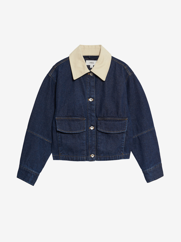 Marks & Spencer Свободно прилепнало дънково яке с яка Marks & Spencer тъмносиньо