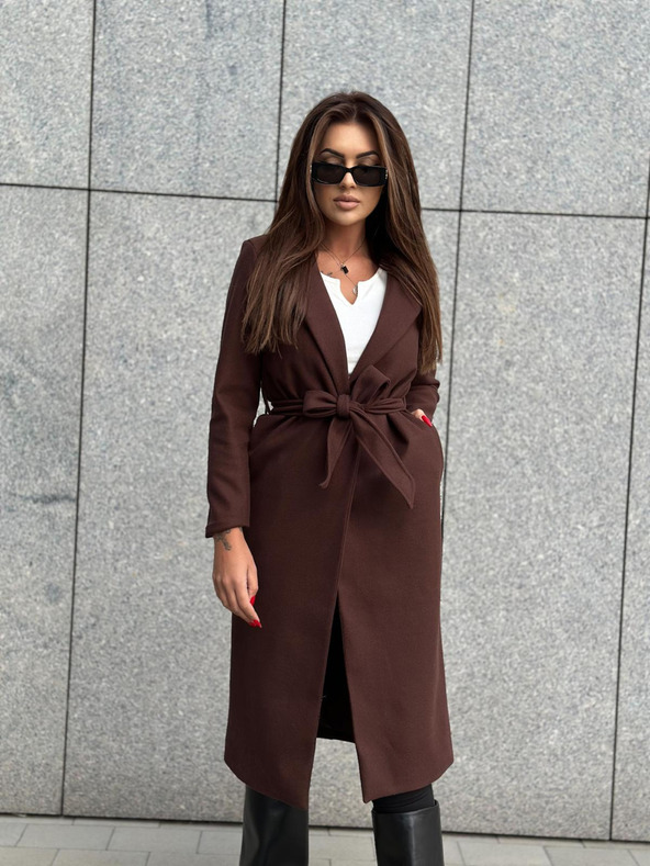 Edoti Кафяво дамско палто с колан Edoti