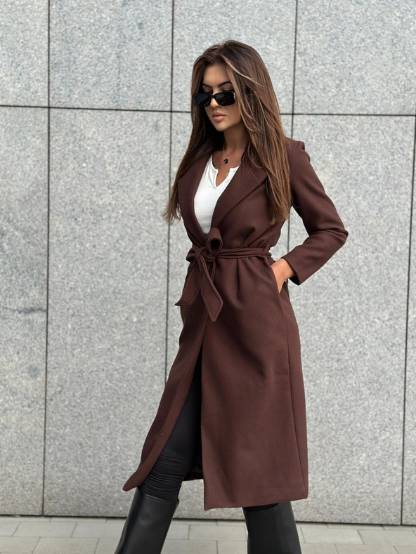 Edoti Кафяво дамско палто с колан Edoti