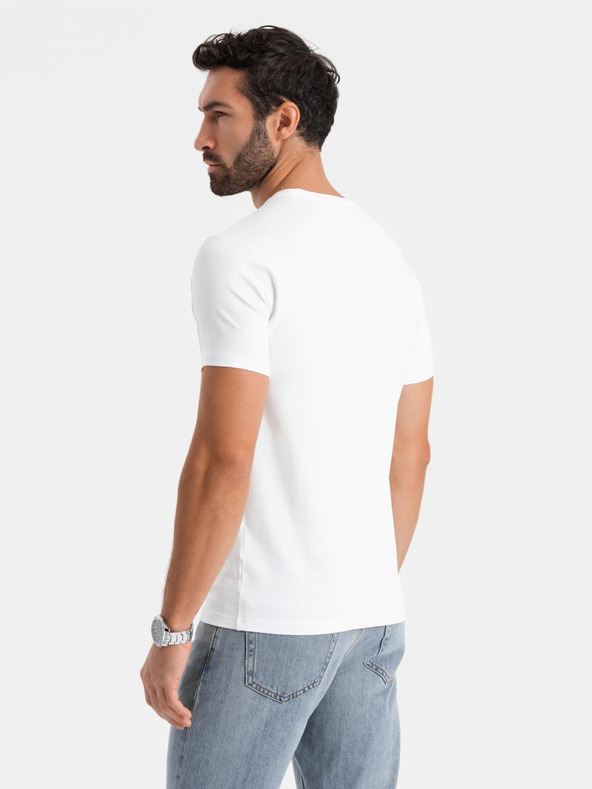 Ombre Clothing Мъжка тениска SLIM FIT с еластан и щампа white Ombre Clothing