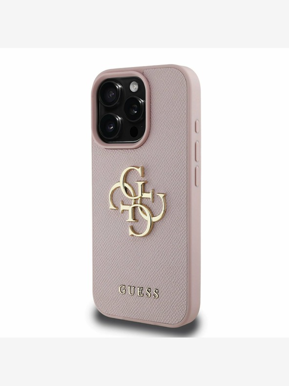 Guess Guess PU Grained 4G Metal Logo Back Cover за iPhone 15 Pro Pink