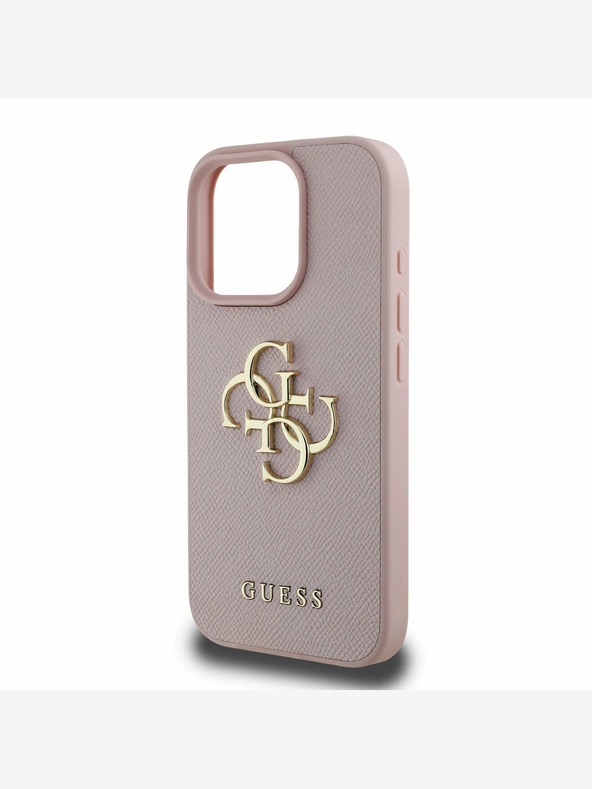 Guess Guess PU Grained 4G Metal Logo Back Cover за iPhone 15 Pro Pink