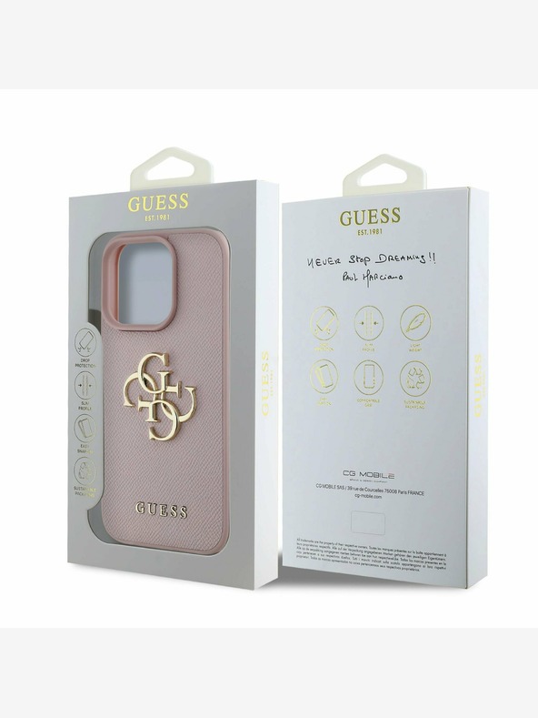 Guess Guess PU Grained 4G Metal Logo Back Cover за iPhone 15 Pro Pink
