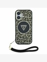 Guess Guess IML Каишка с триъгълно лого Leopard MagSafe за iPhone 16 Brown