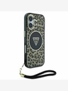 Guess Guess IML Каишка с триъгълно лого Leopard MagSafe за iPhone 16 Brown