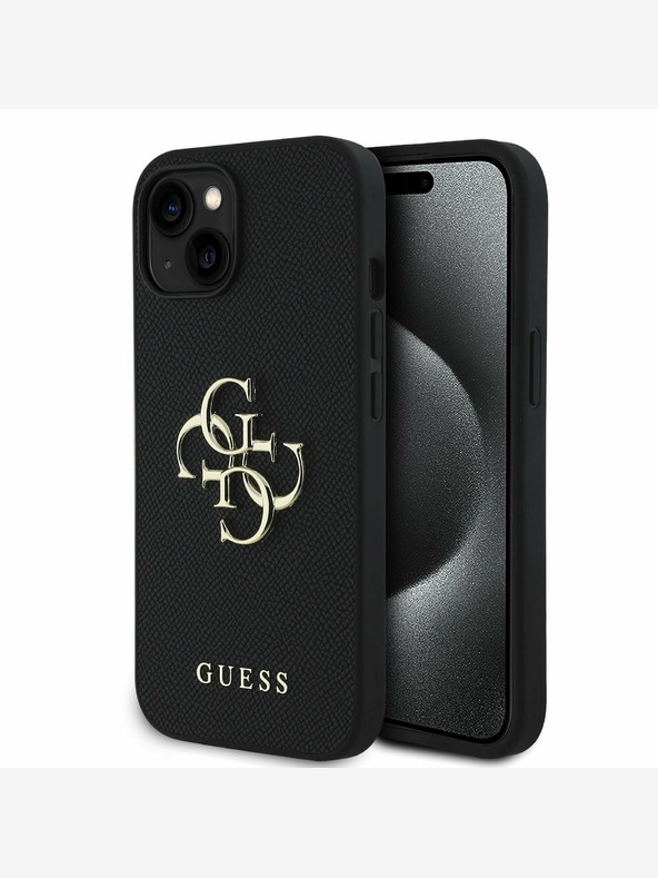 Guess Guess PU Grained 4G Metal Logo Back Cover за iPhone 15 Black