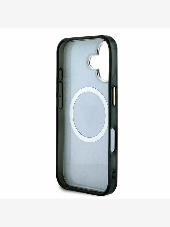 Guess Guess IML 4G с брокат и триъгълно лого MagSafe заден капак за iPhone 16 черен