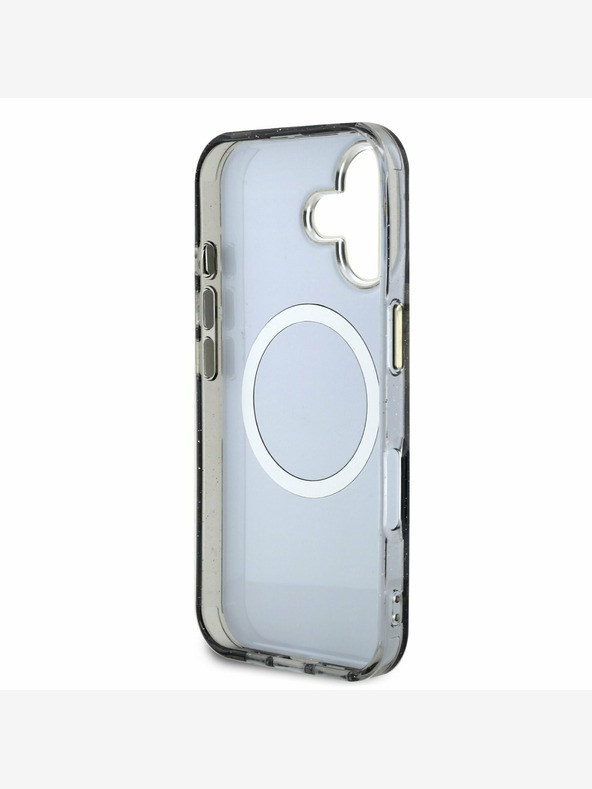 Guess Guess IML Glitter Magnolia and Triangle Logo MagSafe заден капак за iPhone 16 черен