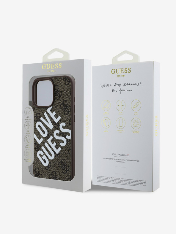 Guess Guess PU Leather 4G Big Love Logo MagSafe заден капак за iPhone 16 Pro Brown