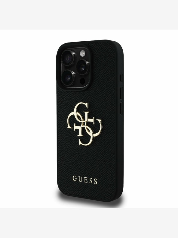 Guess Заден капак Guess PU Grained 4G Metal Logo за iPhone 15 Pro Max черен