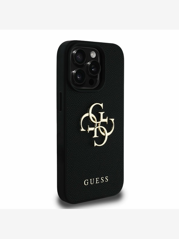 Guess Заден капак Guess PU Grained 4G Metal Logo за iPhone 15 Pro Max черен