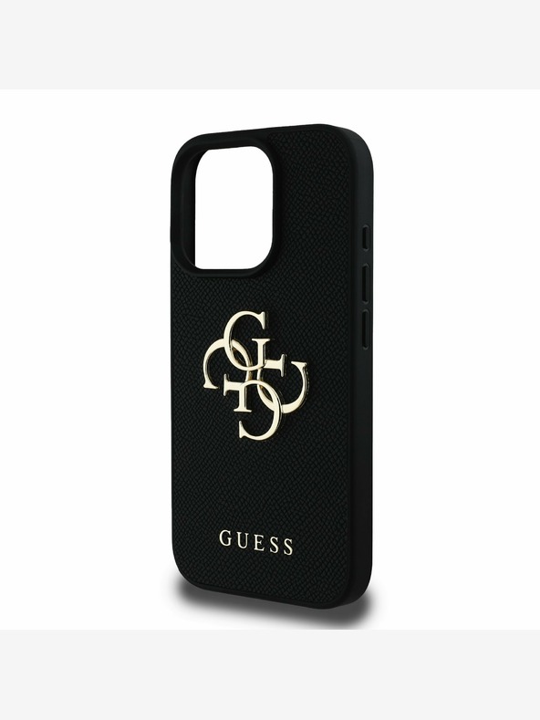 Guess Заден капак Guess PU Grained 4G Metal Logo за iPhone 15 Pro Max черен