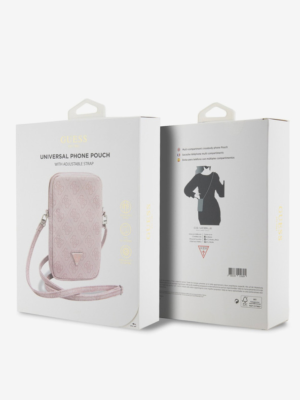 Guess PU 4G Triangle Logo Taška na Telefon se Zipem Pink Калъф за телефон
