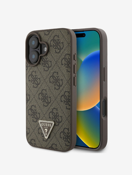 Guess Guess PU 4G метално лого с триъгълник от щампа за iPhone 16 кафяв
