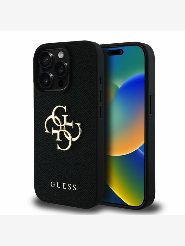 Guess Guess PU Grained 4G Metal Logo Back Cover за iPhone 15 Pro Black