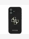 Guess Guess PU зърнест 4G метален заден капак с лого за iPhone 16 черен