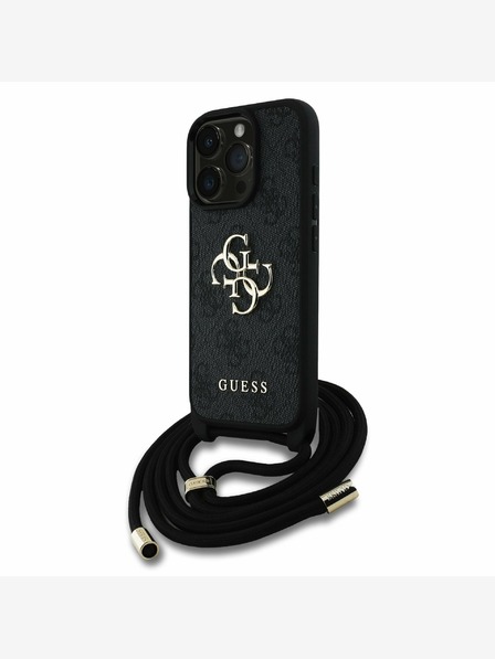 Guess Guess PU PU 4G Метално лого с каишка за кръст за iPhone 15 Pro Black