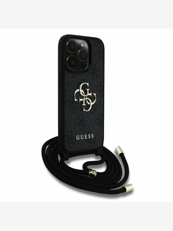Guess Guess PU PU 4G Метално лого с каишка за кръст за iPhone 15 Pro Black