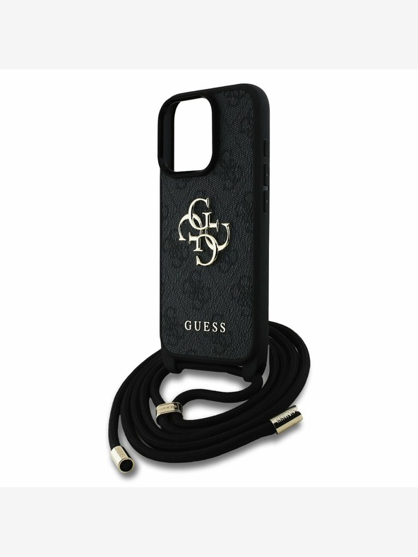 Guess Guess PU PU 4G Метално лого с каишка за кръст за iPhone 15 Pro Black