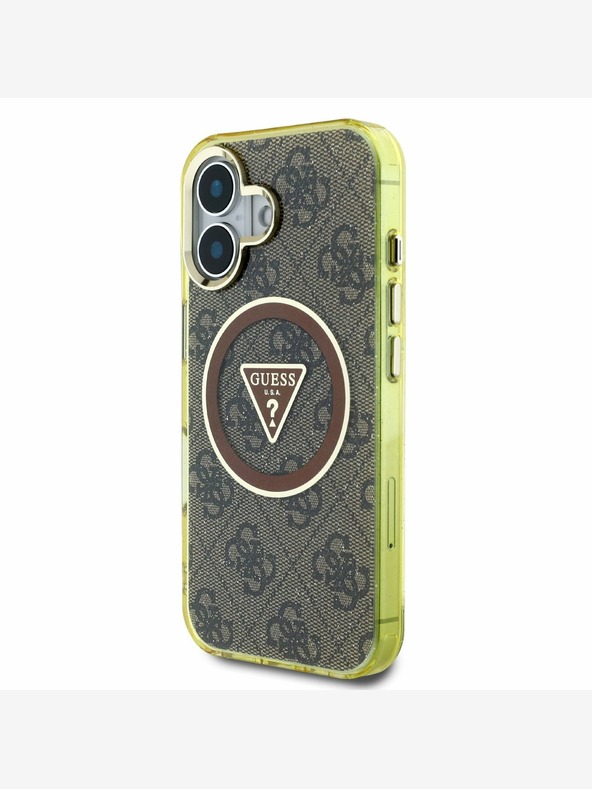 Guess Guess IML 4G Glitter and Triangle Logo MagSafe Back Cover за iPhone 16 Brown