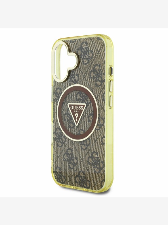 Guess Guess IML 4G Glitter and Triangle Logo MagSafe Back Cover за iPhone 16 Brown