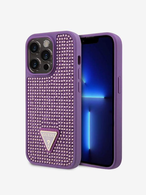 Guess Guess Метален капак с триъгълно лого с кристали за iPhone 15 Pro Purple