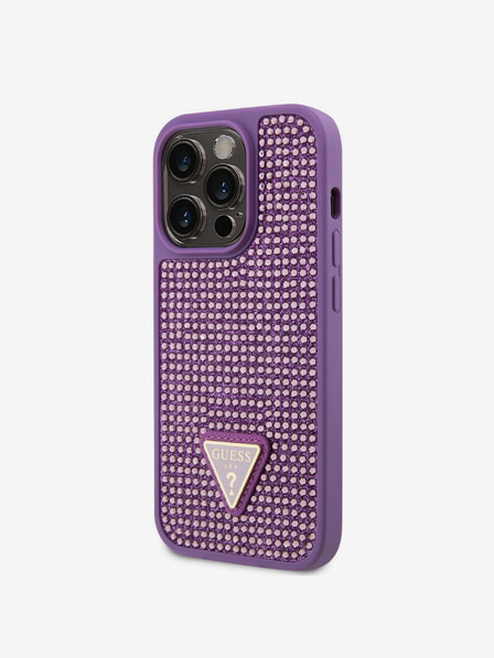 Guess Guess Метален капак с триъгълно лого с кристали за iPhone 15 Pro Purple