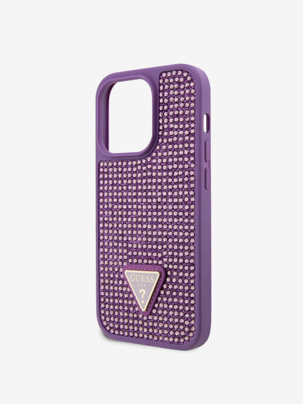 Guess Guess Метален капак с триъгълно лого с кристали за iPhone 15 Pro Purple