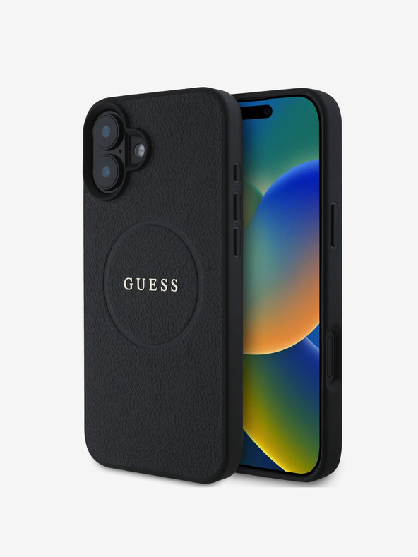 Guess Guess PU Grained Classic Logo MagSafe заден капак за iPhone 16 Plus Black