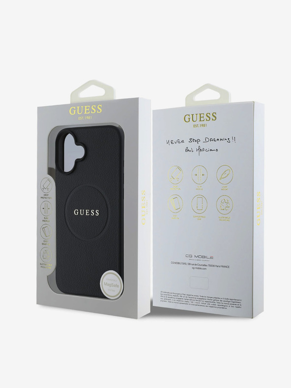 Guess Guess PU Grained Classic Logo MagSafe заден капак за iPhone 16 Plus Black