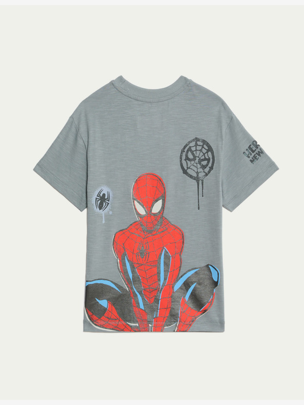 Marks & Spencer Тениска от чист памук с щампа на Човека-паяк (2-8 г.) Marks & Spencer сиво