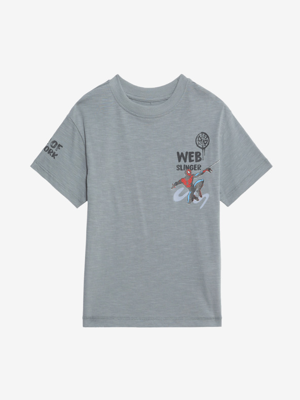Marks & Spencer Тениска от чист памук с щампа на Човека-паяк (2-8 г.) Marks & Spencer сиво
