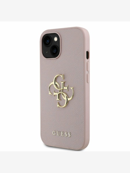 Guess Guess PU Grained 4G Метално лого заден капак за iPhone 15 Pink