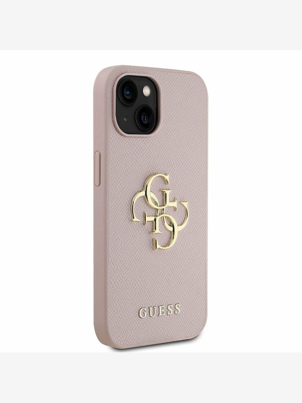 Guess Guess PU Grained 4G Метално лого заден капак за iPhone 15 Pink