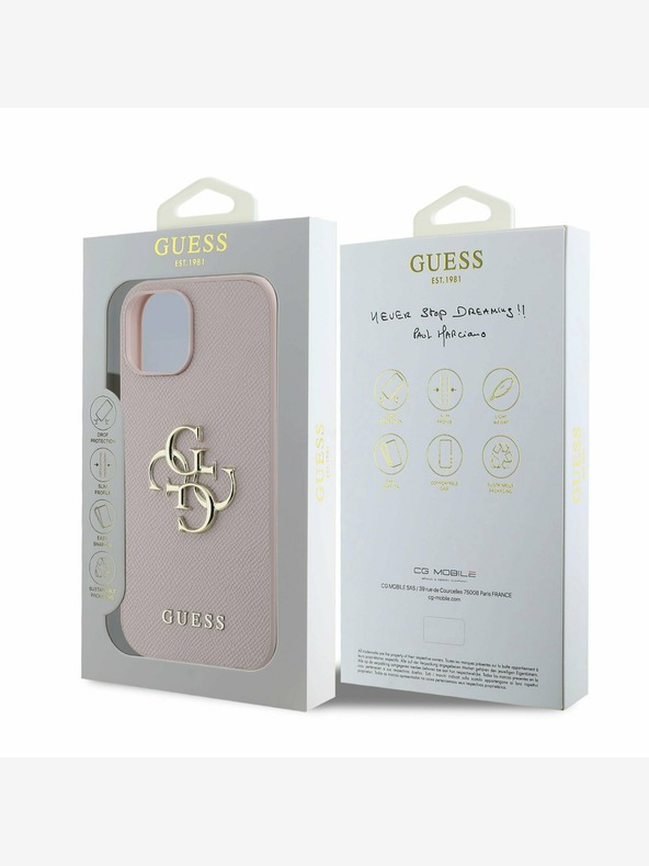 Guess Guess PU Grained 4G Метално лого заден капак за iPhone 15 Pink