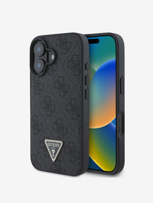 Guess Guess PU 4G Strass Triangle Metal Logo Back Cover за iPhone 16 Black