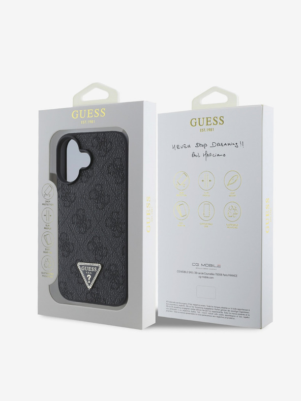 Guess Guess PU 4G Strass Triangle Metal Logo Back Cover за iPhone 16 Black