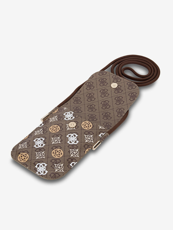 Guess Guess PU 4G Многоцветна чанта за телефон с пионка Кафява