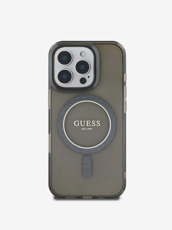 Guess Guess IML Glitter Ring MagSafe заден капак за iPhone 16 Pro Max черен